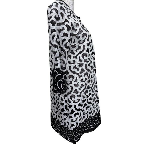 Joseph Ribkoff 3/4 Sleeve Topper Jacket Embroidered Mesh Black White Size 8 - Picture 6 of 7
